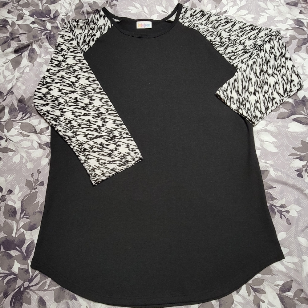 Lularoe Randy tee - black body, black and white sleeves